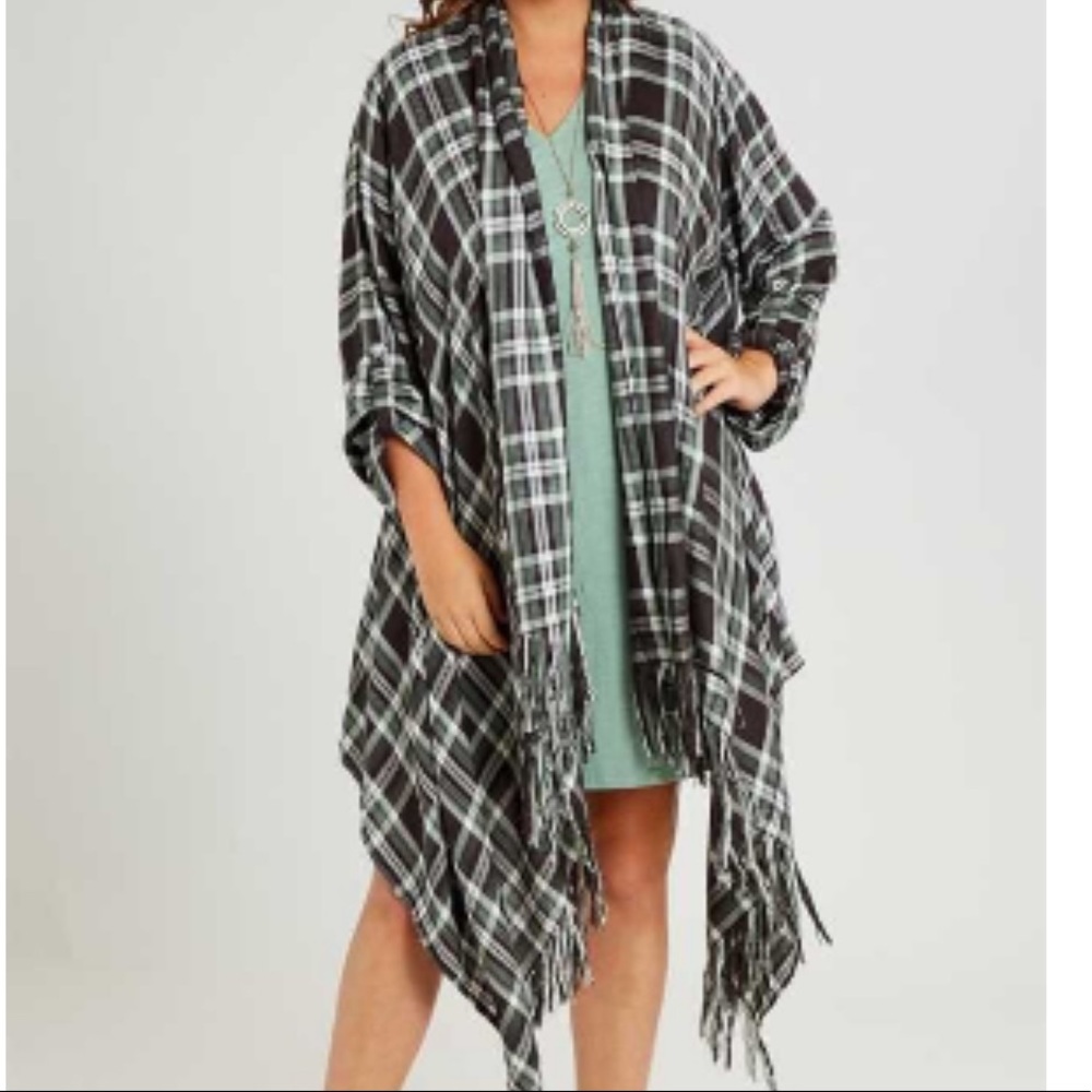 Altar’d State Fringe Plaid Cardigan